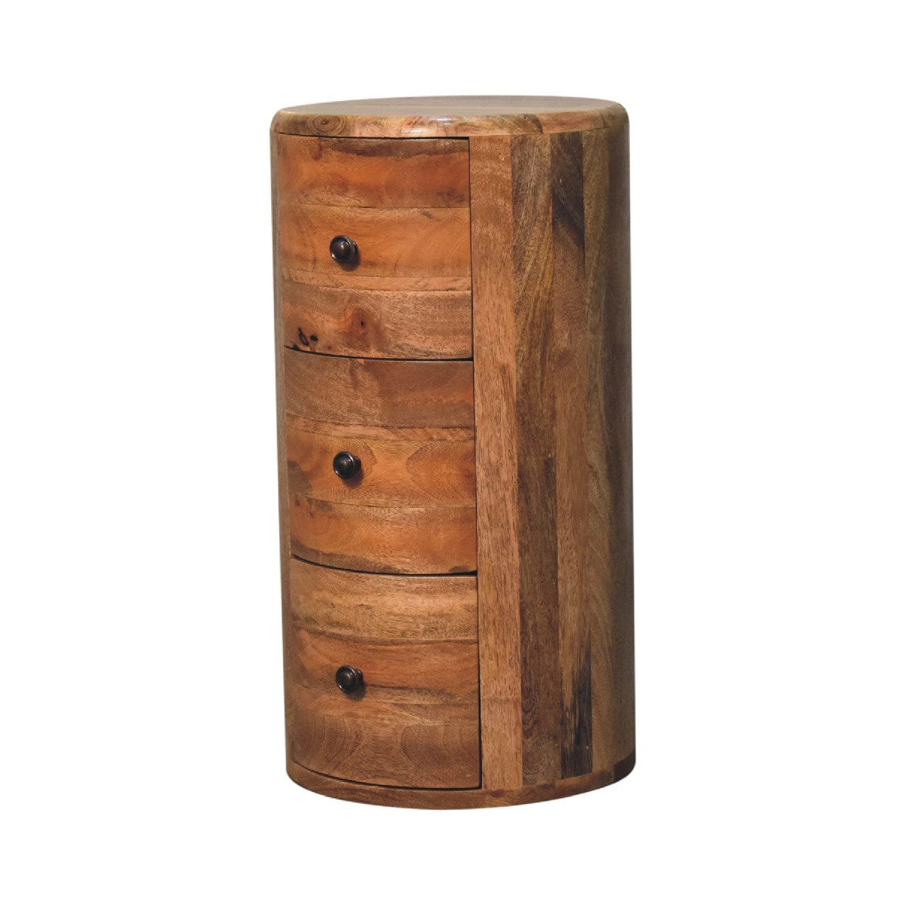 Mango Drum Side Table - Solid Mango Wood Round Accent Table - product view 2 showing handcrafted solid mango wood side table