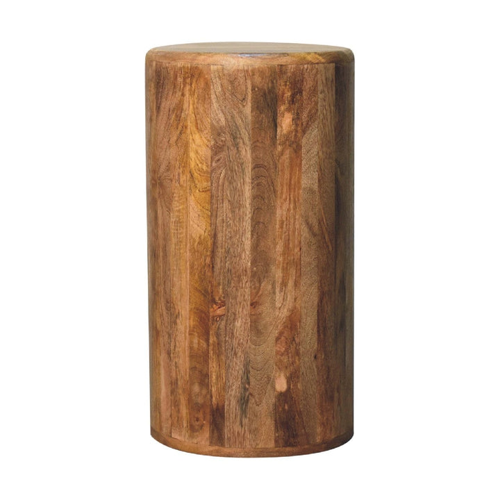 Mango Drum Side Table - Solid Mango Wood Round Accent Table - product view 9 showing handcrafted solid mango wood side table
