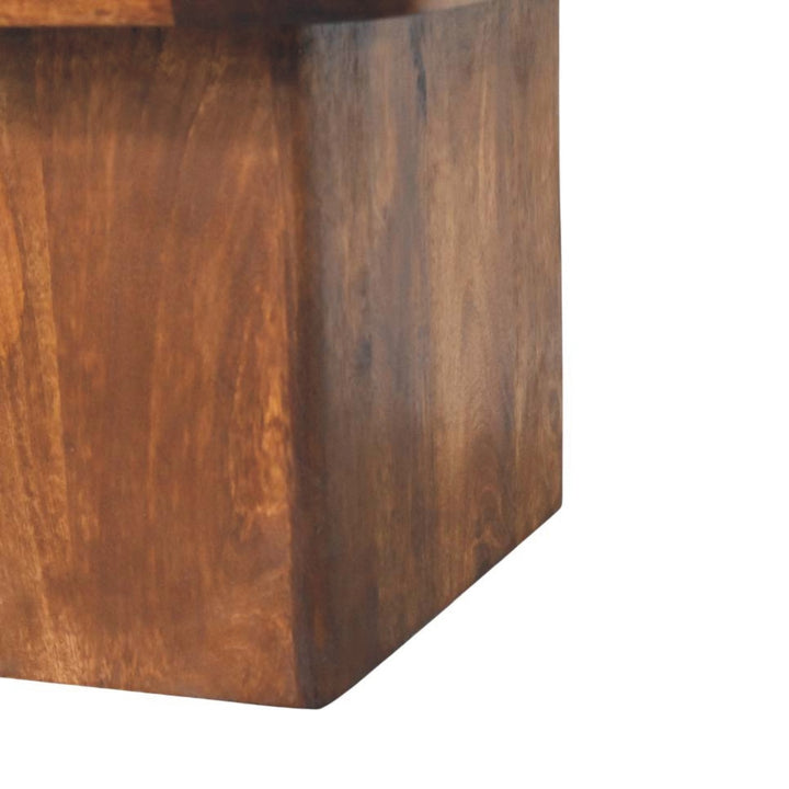 Chestnut Travertine Top Tray Coffee Table in Solid Mango Wood - product view 7 showing handcrafted solid mango wood...
