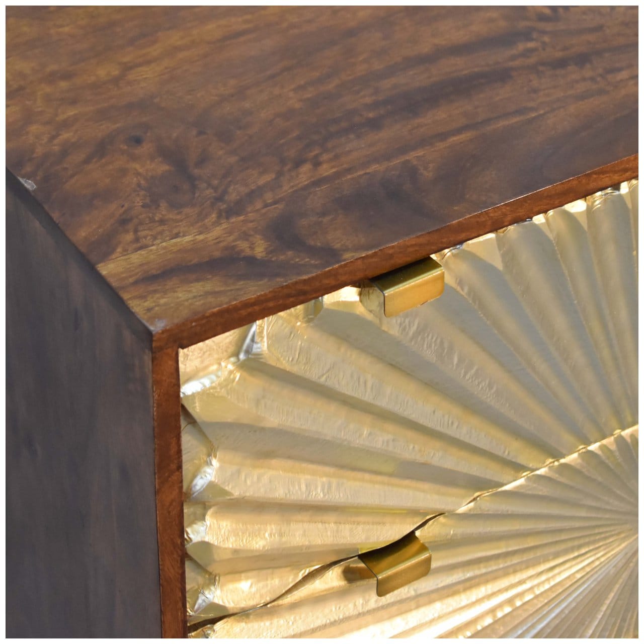 Manila Gold Tapered Dresser - Solid Mango Wood Storage Chest for Bedroom - product view 6 showing handcrafted solid mango...
