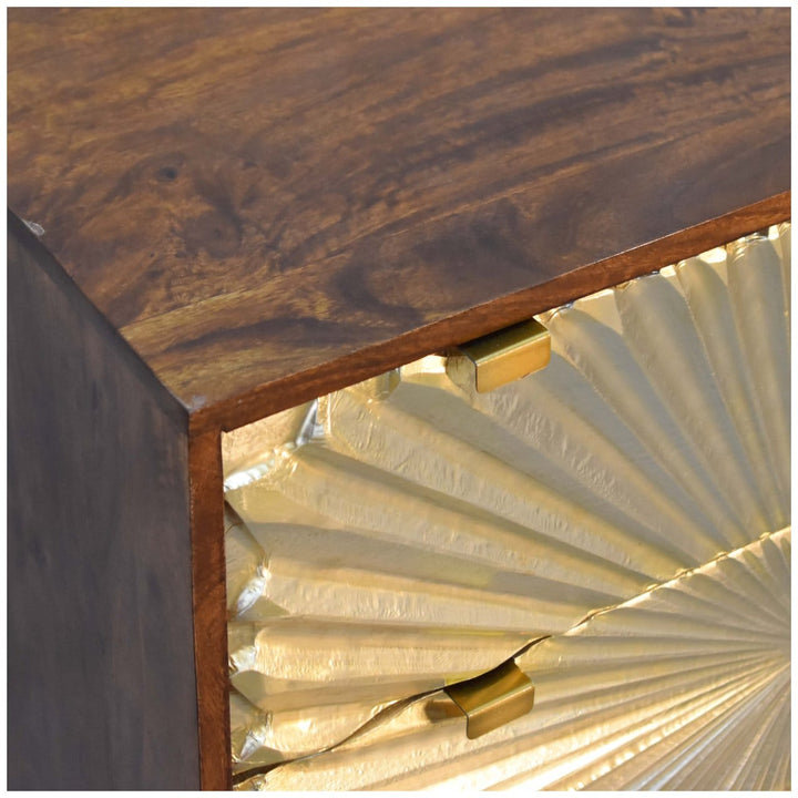 Manila Gold Tapered Dresser - Solid Mango Wood Storage Chest for Bedroom - product view 6 showing handcrafted solid mango...