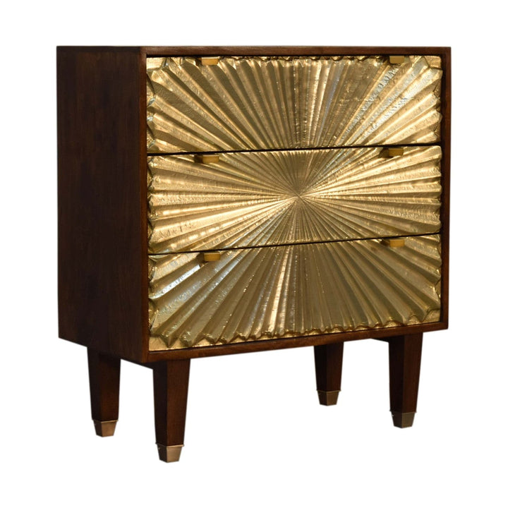 Manila Gold Tapered Dresser - Solid Mango Wood Storage Chest for Bedroom - product view 4 showing handcrafted solid mango...