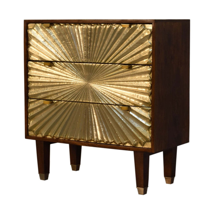 Manila Gold Tapered Dresser - Solid Mango Wood Storage Chest for Bedroom - product view 5 showing handcrafted solid mango...