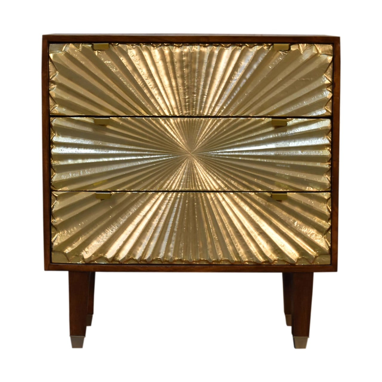 Manila Gold Tapered Dresser - Solid Mango Wood Storage Chest for Bedroom - product view 3 showing handcrafted solid mango...