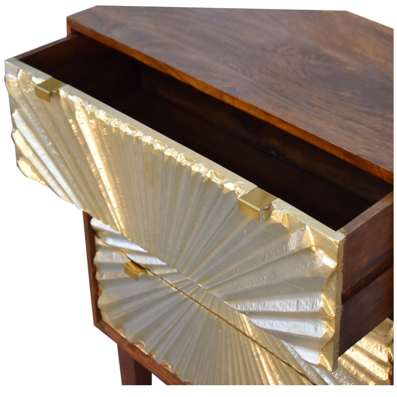 Manila Gold Tapered Dresser - Solid Mango Wood Storage Chest for Bedroom - product view 7 showing handcrafted solid mango...