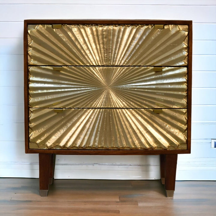 Manila Gold Tapered Dresser - Solid Mango Wood Storage Chest for Bedroom - main view showing handcrafted solid mango wood...