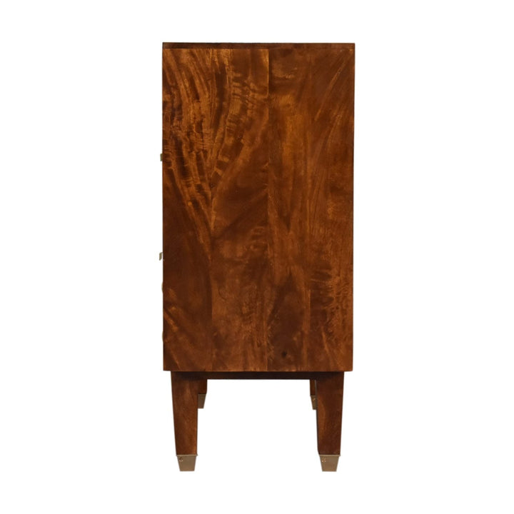 Manila Gold Tapered Dresser - Solid Mango Wood Storage Chest for Bedroom - product view 9 showing handcrafted solid mango...