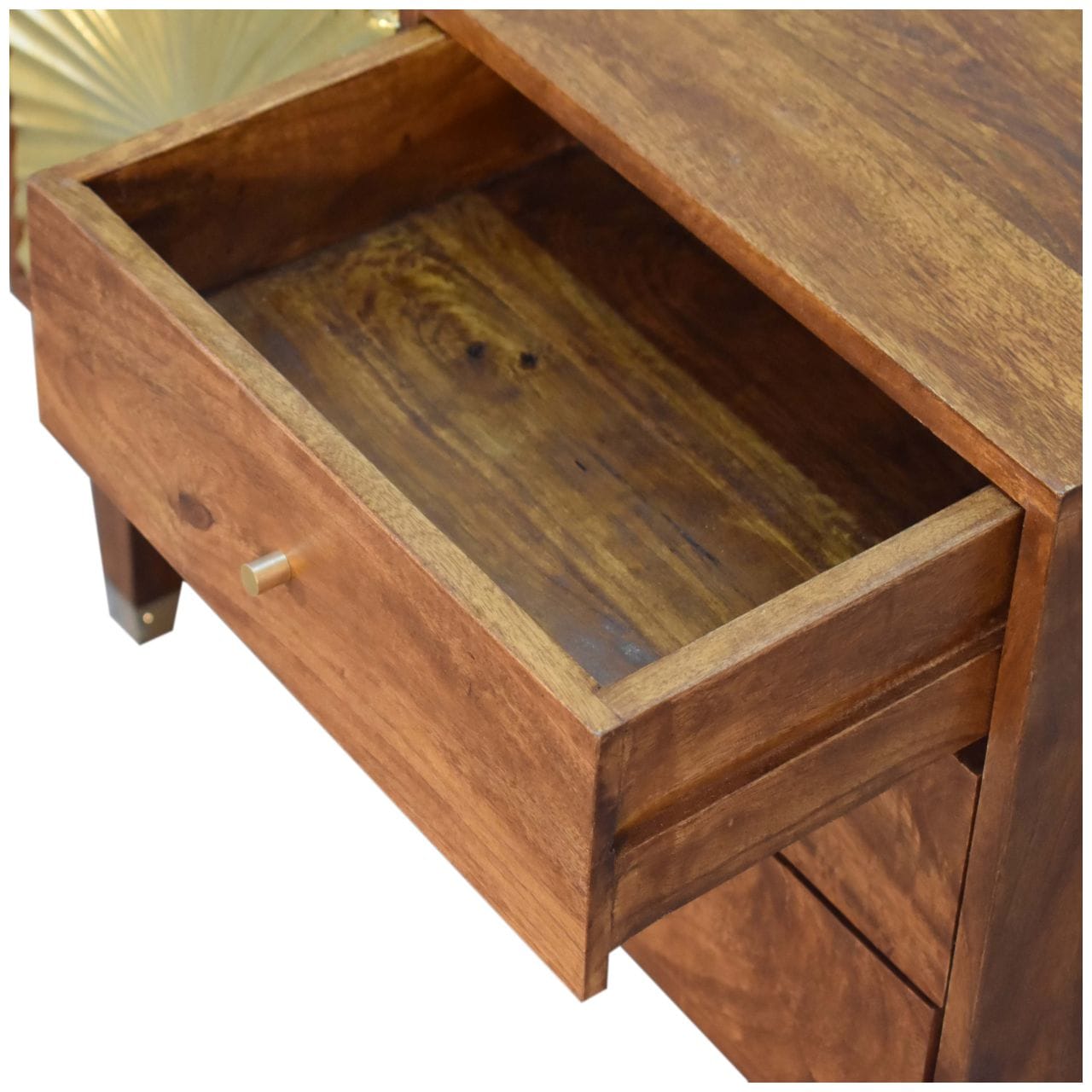 Manila Gold Tapered Sideboard - Solid Mango Wood Buffet Cabinet for Dining Room - product view 6 showing handcrafted...