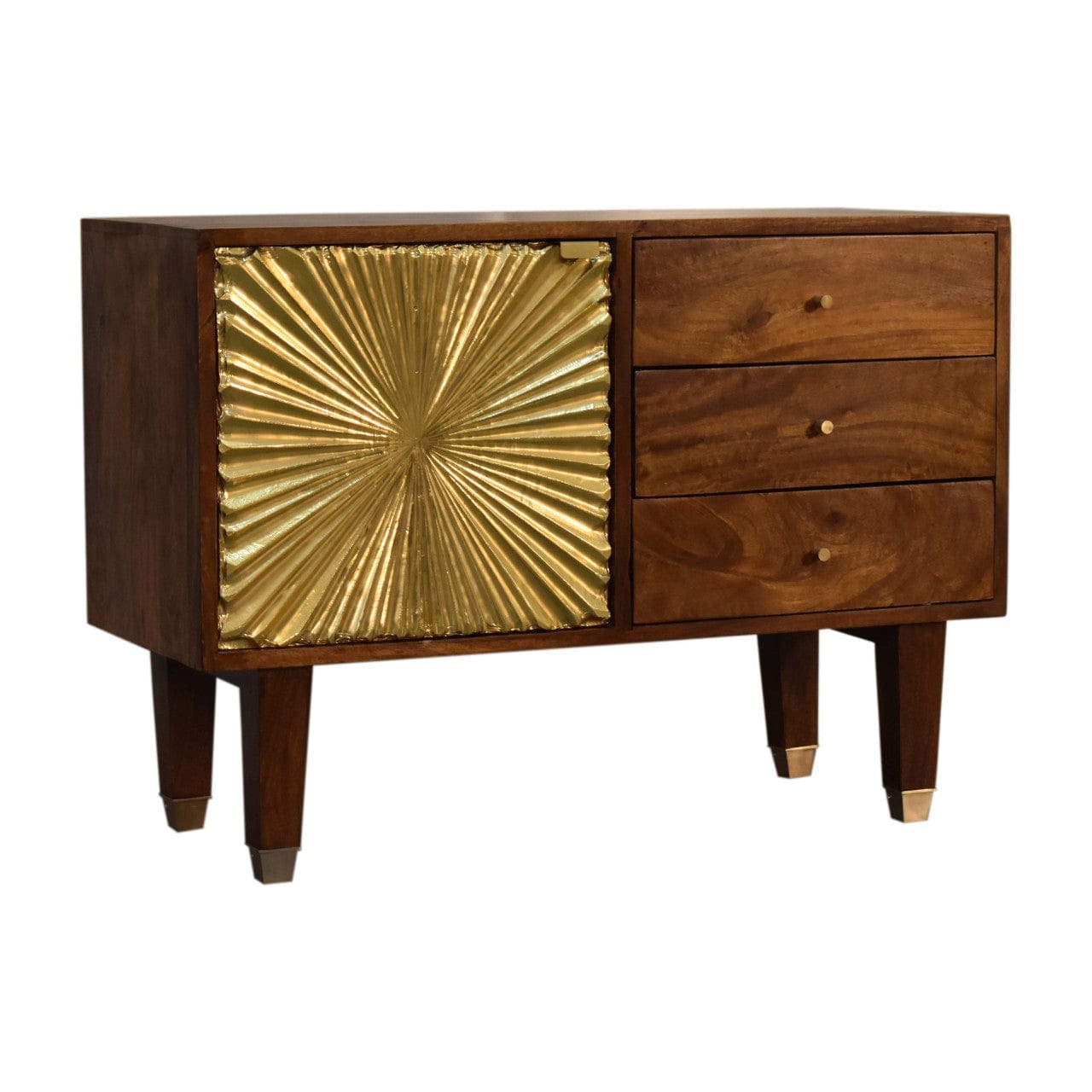 Manila Gold Tapered Sideboard - Solid Mango Wood Buffet Cabinet for Dining Room - product view 4 showing handcrafted...