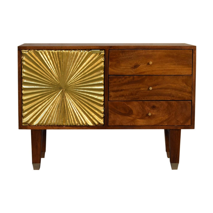 Manila Gold Tapered Sideboard - Solid Mango Wood Buffet Cabinet for Dining Room - product view 3 showing handcrafted...