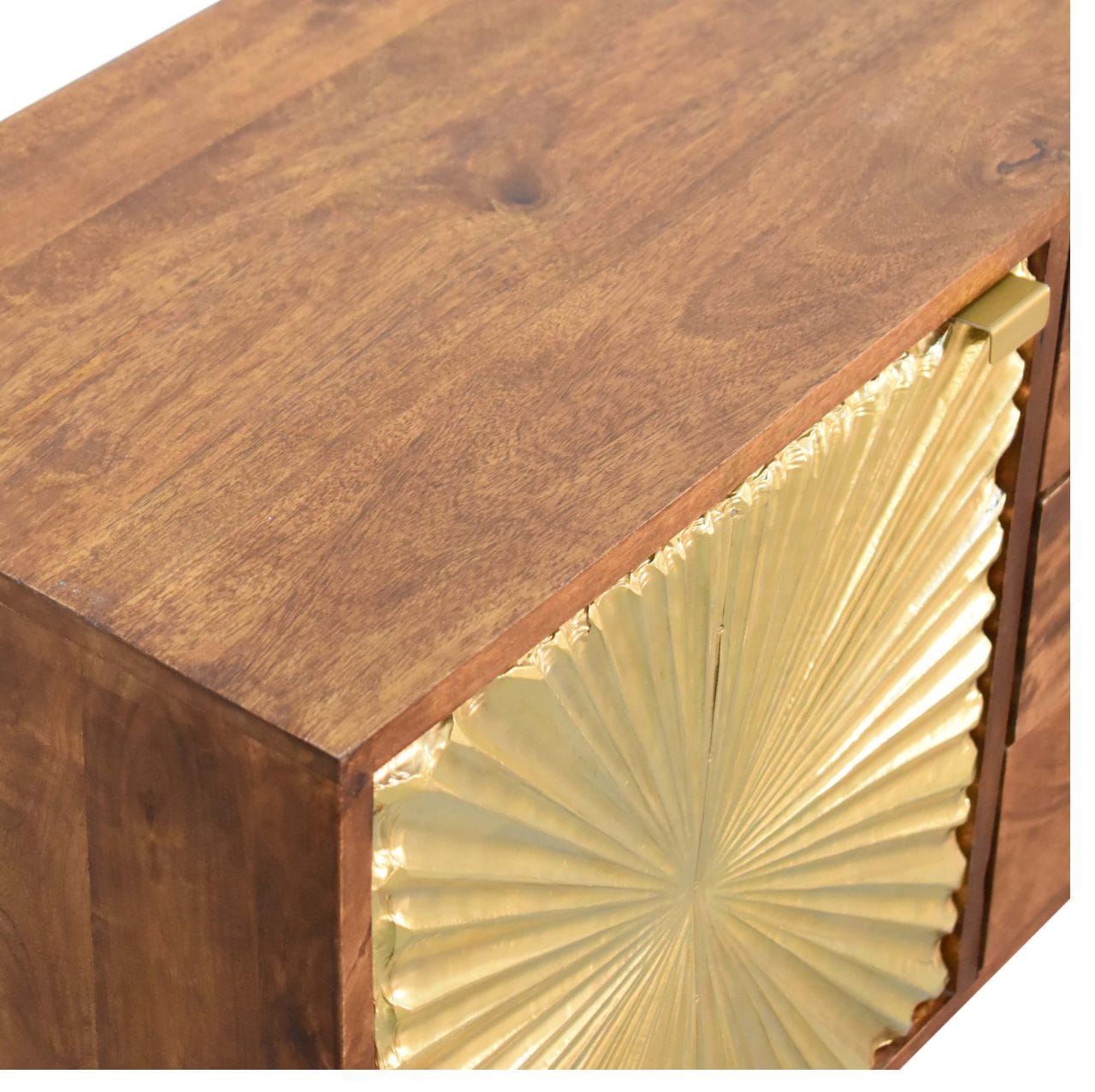 Manila Gold Tapered Sideboard - Solid Mango Wood Buffet Cabinet for Dining Room - product view 5 showing handcrafted...