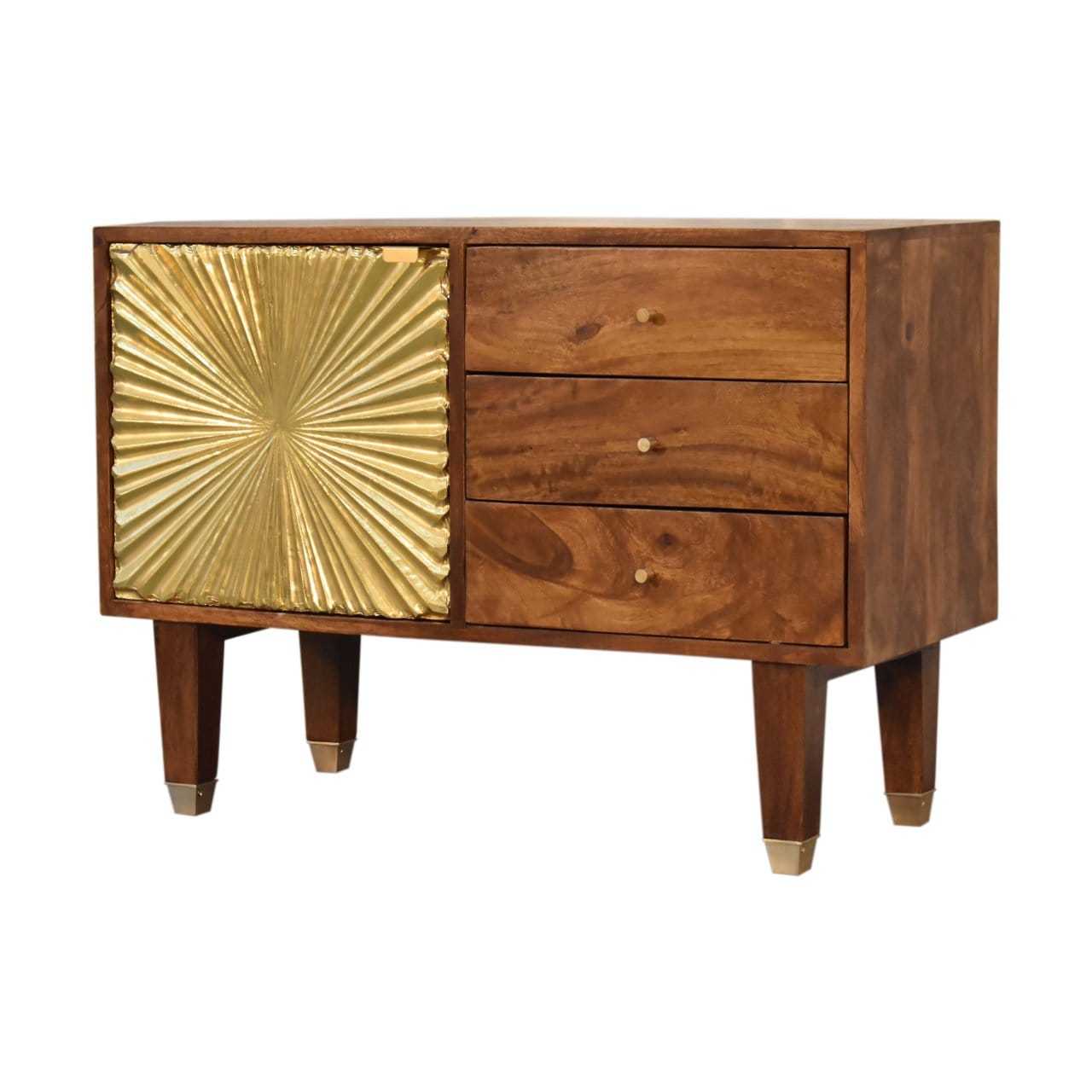 Manila Gold Tapered Sideboard - Solid Mango Wood Buffet Cabinet for Dining Room - main view showing handcrafted solid...