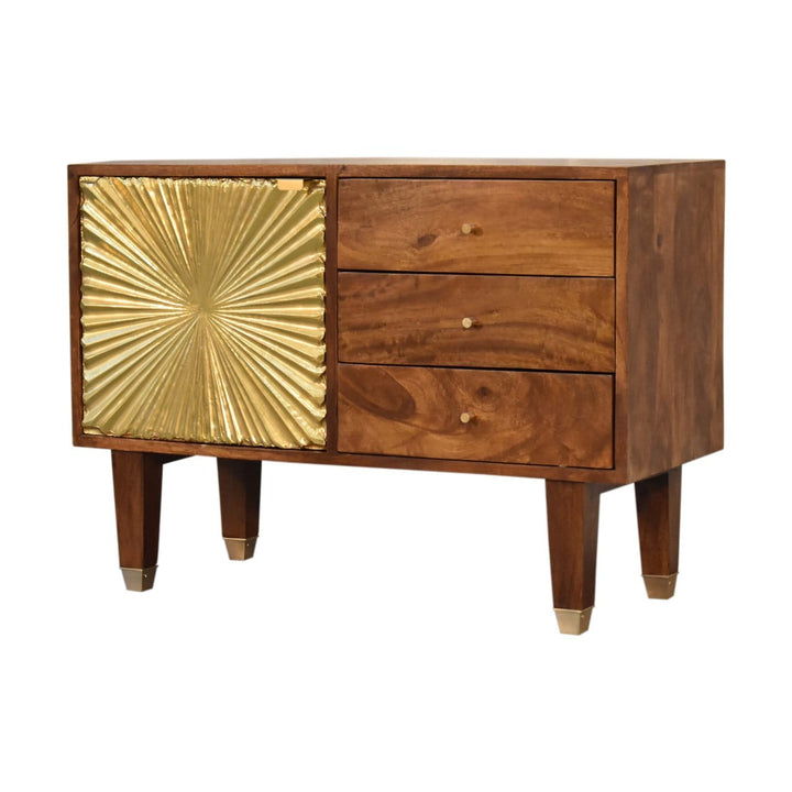 Manila Gold Tapered Sideboard - Solid Mango Wood Buffet Cabinet for Dining Room - main view showing handcrafted solid...