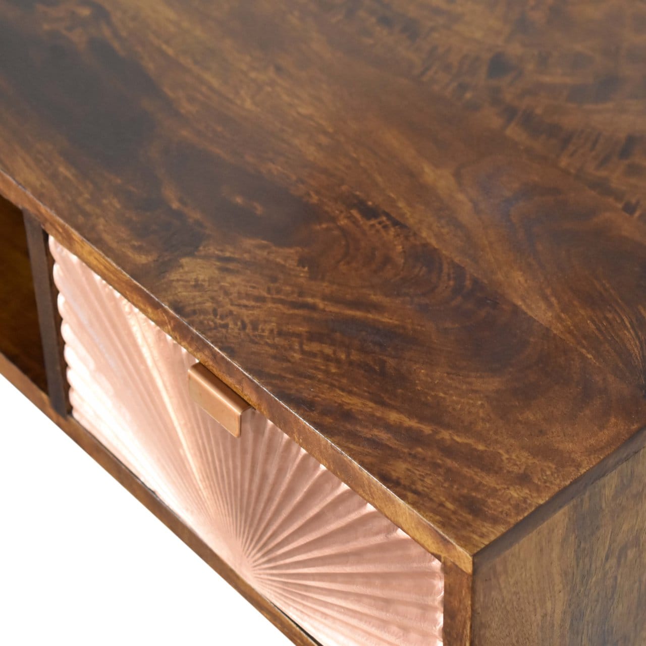 Manila Rose Gold Writing Desk - Solid Mango Wood Writing Table for Home Office - product view 5 showing handcrafted solid...