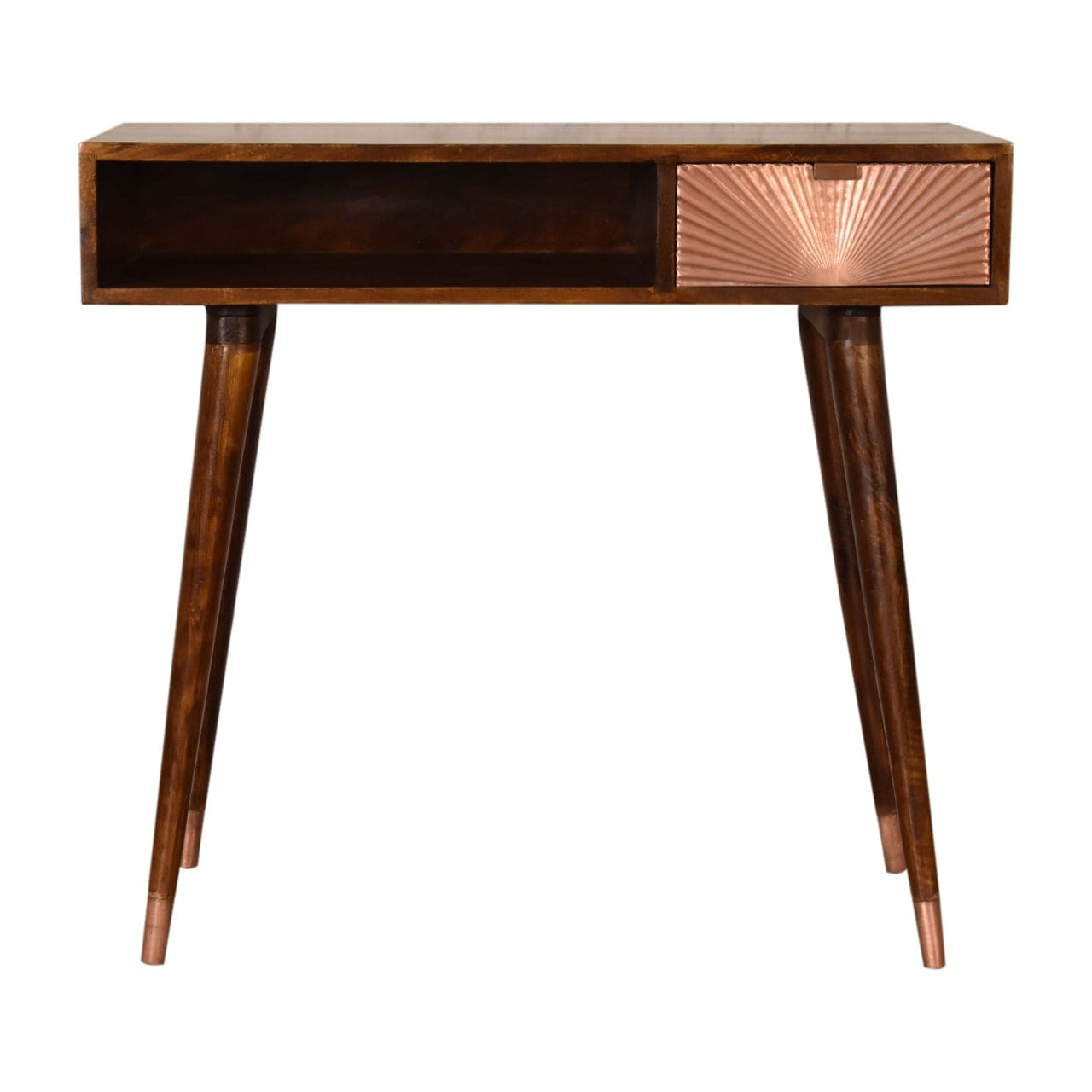 Manila Rose Gold Writing Desk - Solid Mango Wood Writing Table for Home Office - main view showing handcrafted solid...