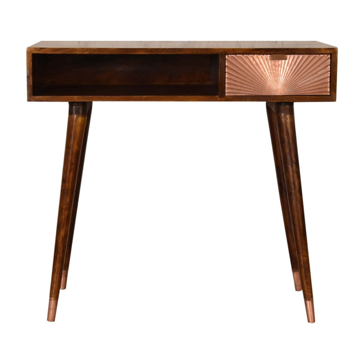 Manila Rose Gold Writing Desk - Solid Mango Wood Writing Table for Home Office - main view showing handcrafted solid...