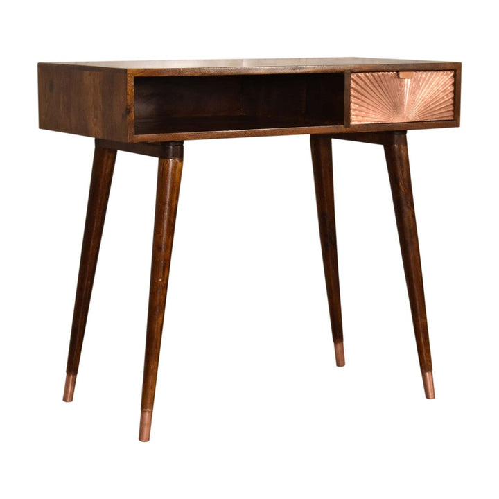 Manila Rose Gold Writing Desk - Solid Mango Wood Writing Table for Home Office - product view 3 showing handcrafted solid...