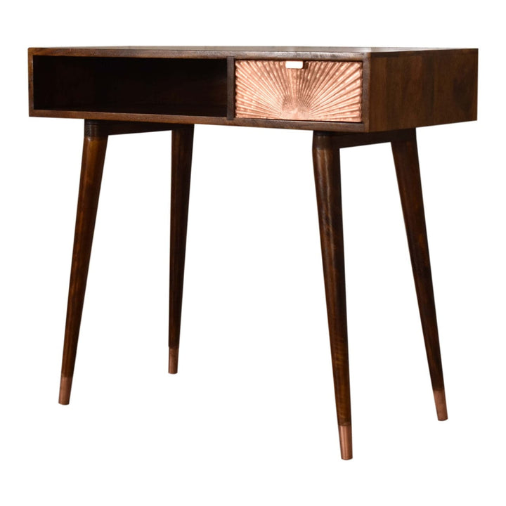 Manila Rose Gold Writing Desk - Solid Mango Wood Writing Table for Home Office - product view 2 showing handcrafted solid...
