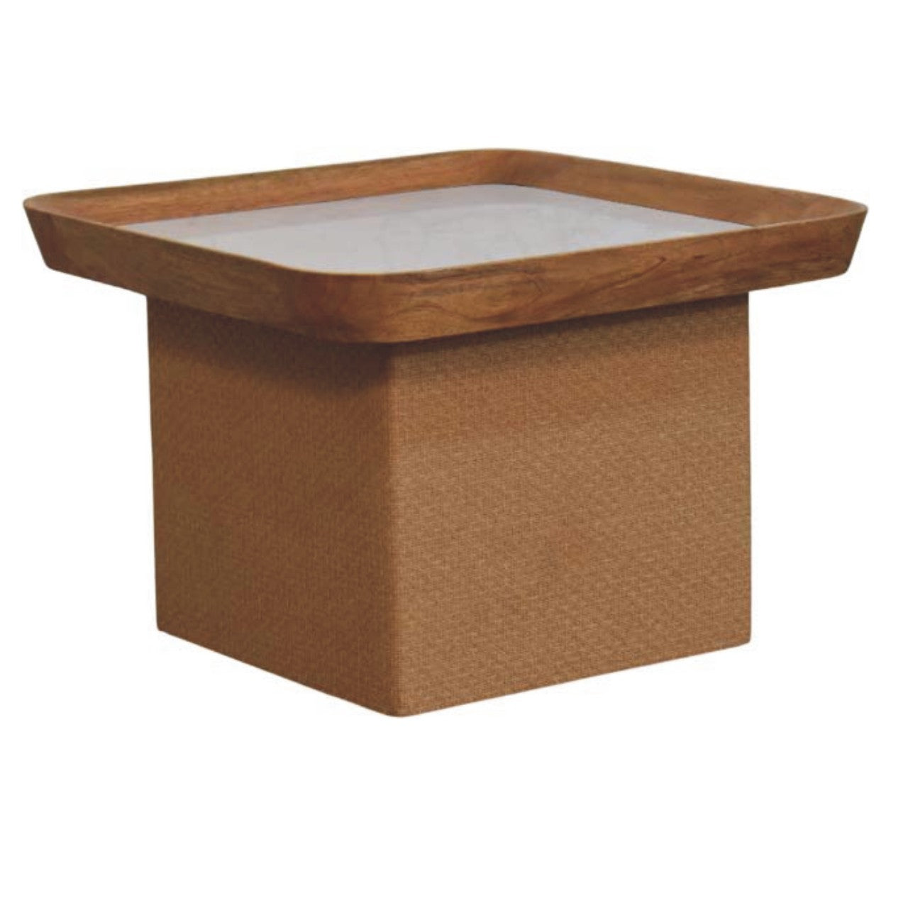 Oakish Marble Top Chatai Coffee Table in Solid Mango Wood - product view 2 showing handcrafted solid mango wood coffee table