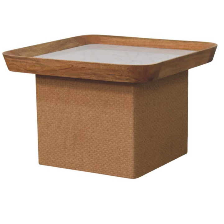 Oakish Marble Top Chatai Coffee Table in Solid Mango Wood - main view showing handcrafted solid mango wood coffee table