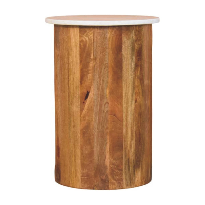 Amber Oak Marble Top Spindle Side Table in Solid Mango Wood - product view 8 showing handcrafted solid mango wood side table