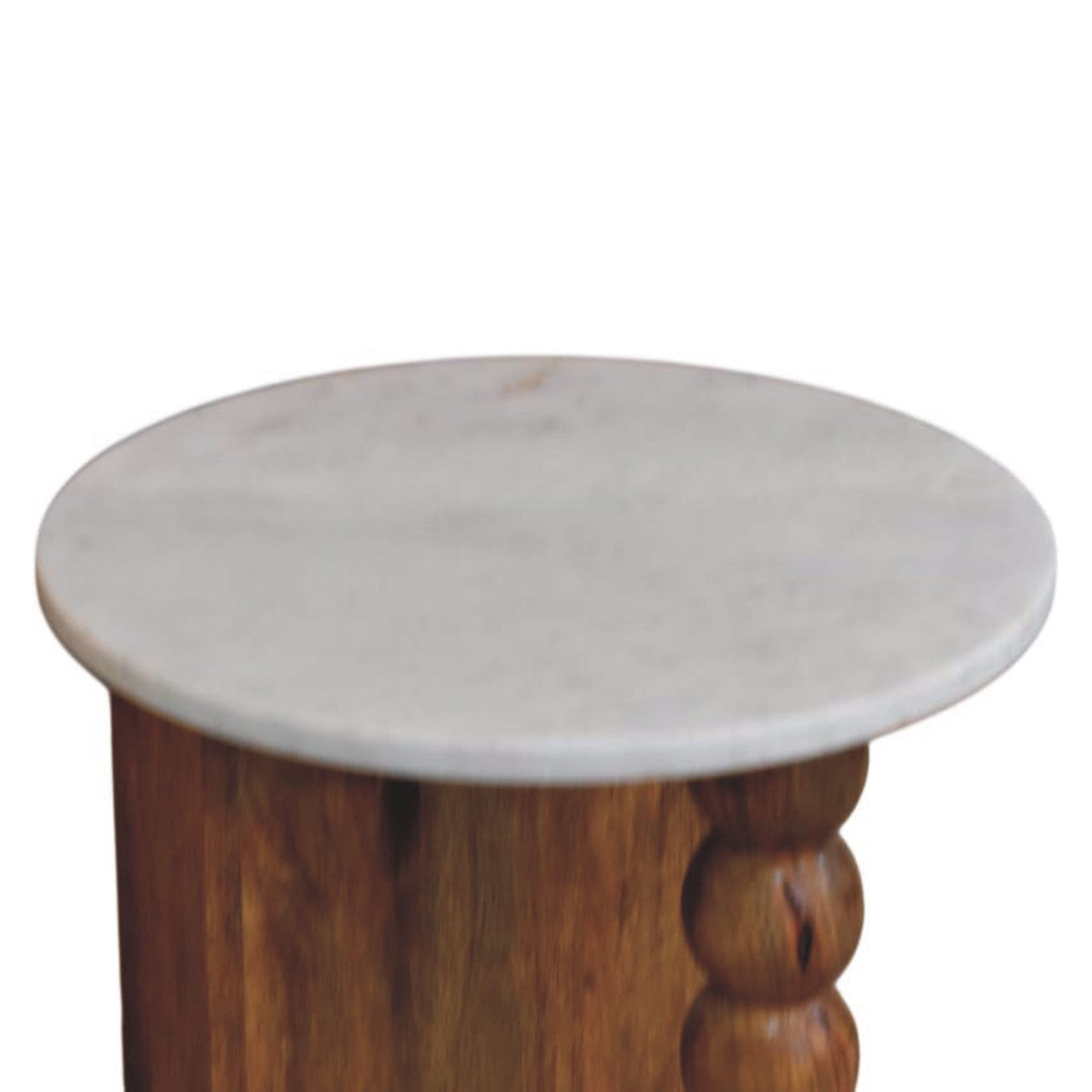 Amber Oak Marble Top Spindle Side Table in Solid Mango Wood - product view 5 showing handcrafted solid mango wood side table