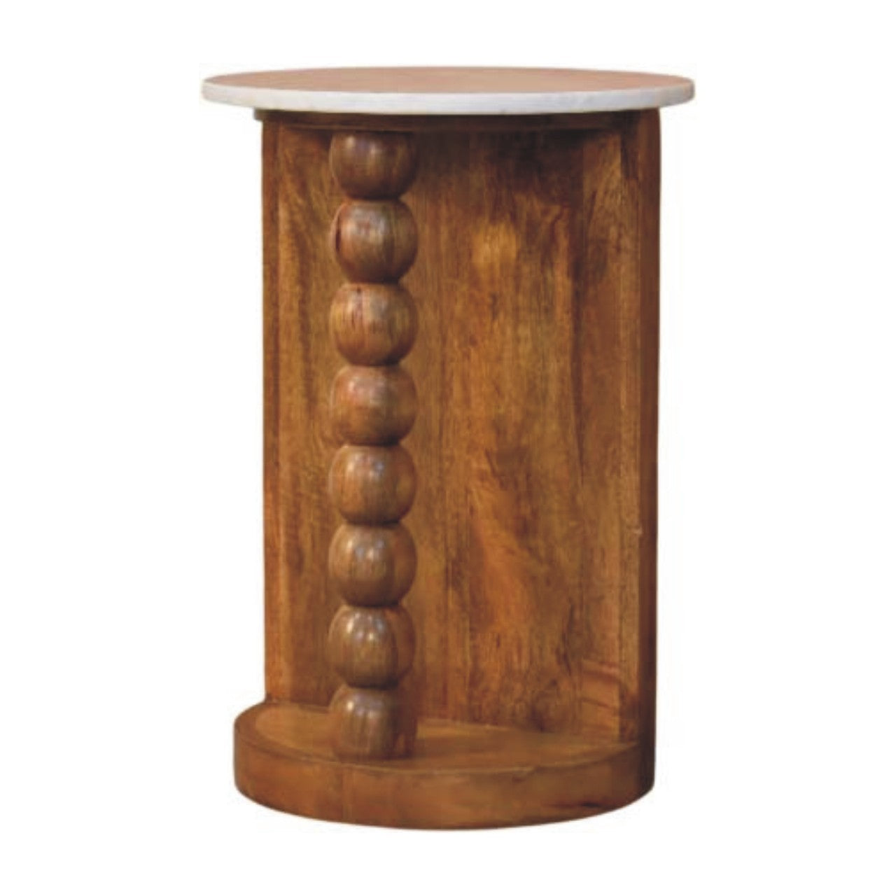 Amber Oak Marble Top Spindle Side Table in Solid Mango Wood - main view showing handcrafted solid mango wood side table