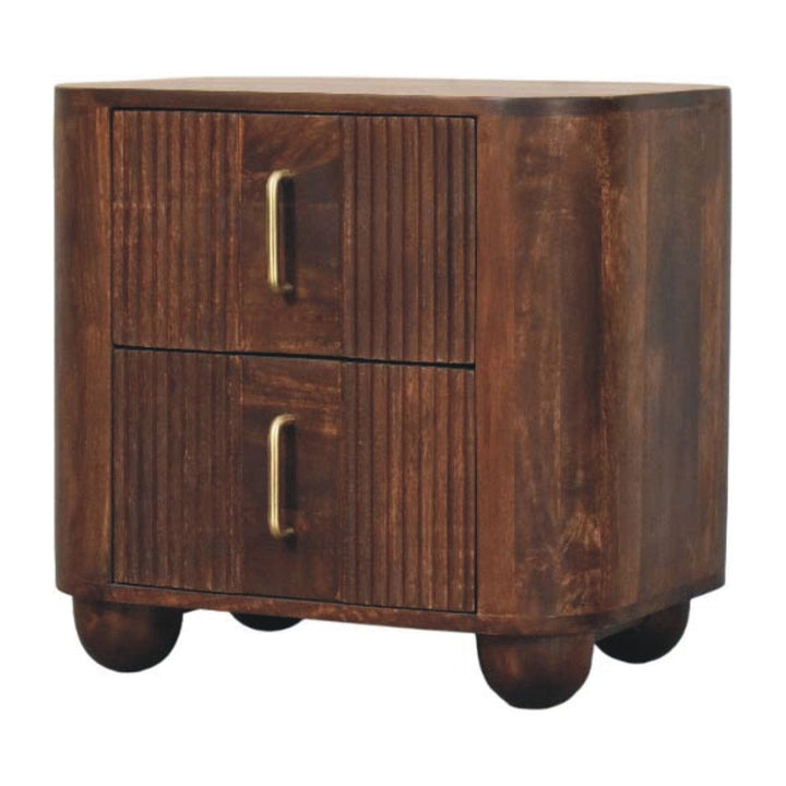 Marlowe Fluted Nightstand - Solid Mango Wood Bedside Table for Bedroom - product view 3 showing handcrafted solid mango...