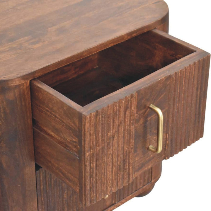 Marlowe Fluted Nightstand - Solid Mango Wood Bedside Table for Bedroom - product view 6 showing handcrafted solid mango...
