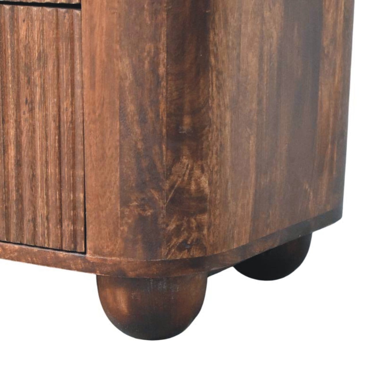 Marlowe Fluted Nightstand - Solid Mango Wood Bedside Table for Bedroom - product view 7 showing handcrafted solid mango...