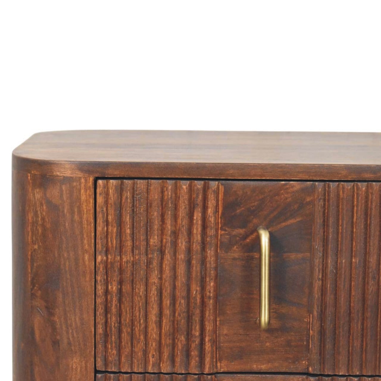 Marlowe Fluted Nightstand - Solid Mango Wood Bedside Table for Bedroom - product view 4 showing handcrafted solid mango...