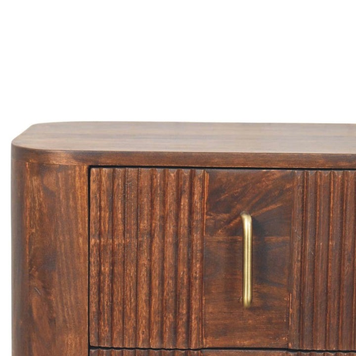 Marlowe Fluted Nightstand - Solid Mango Wood Bedside Table for Bedroom - product view 4 showing handcrafted solid mango...