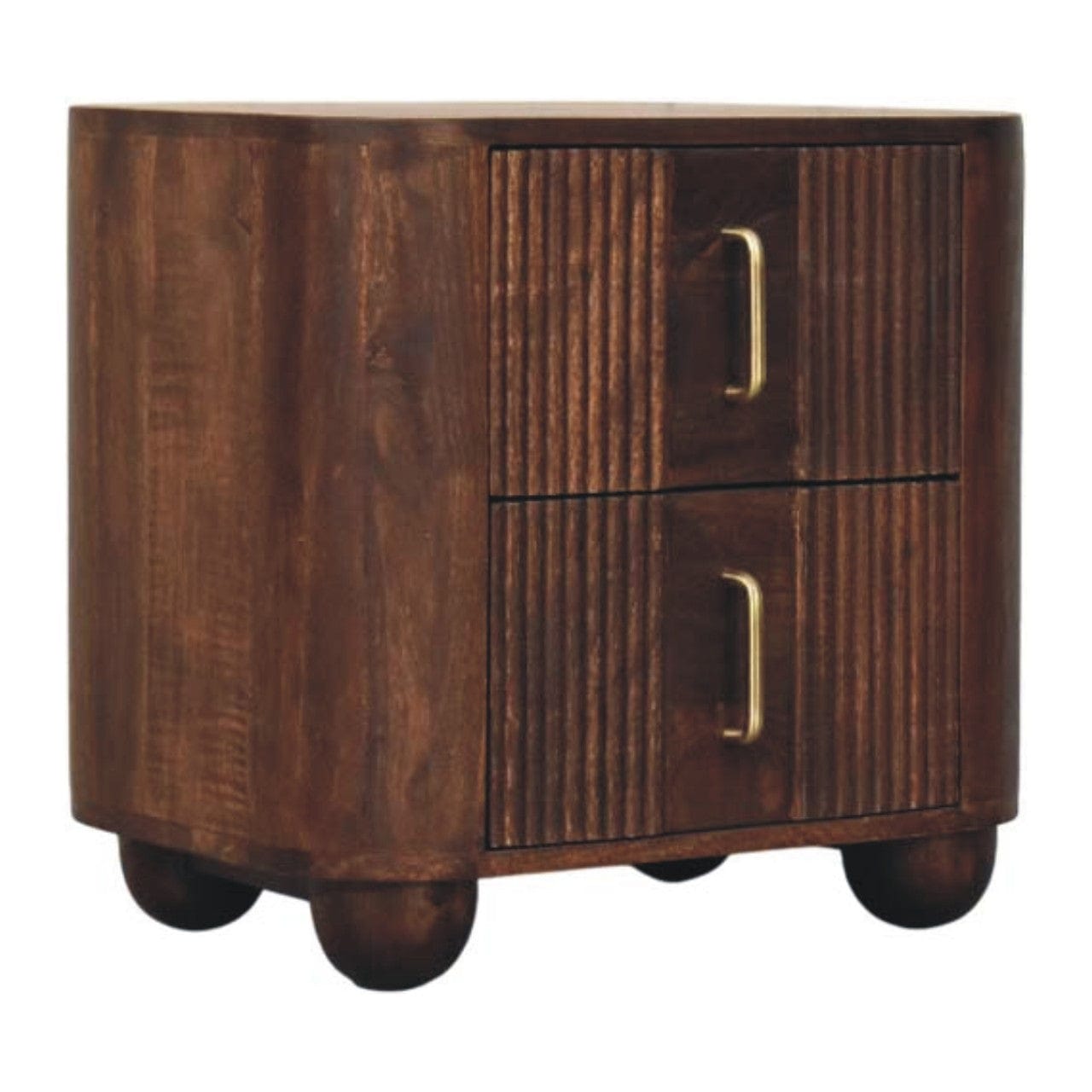Marlowe Fluted Nightstand - Solid Mango Wood Bedside Table for Bedroom - product view 2 showing handcrafted solid mango...