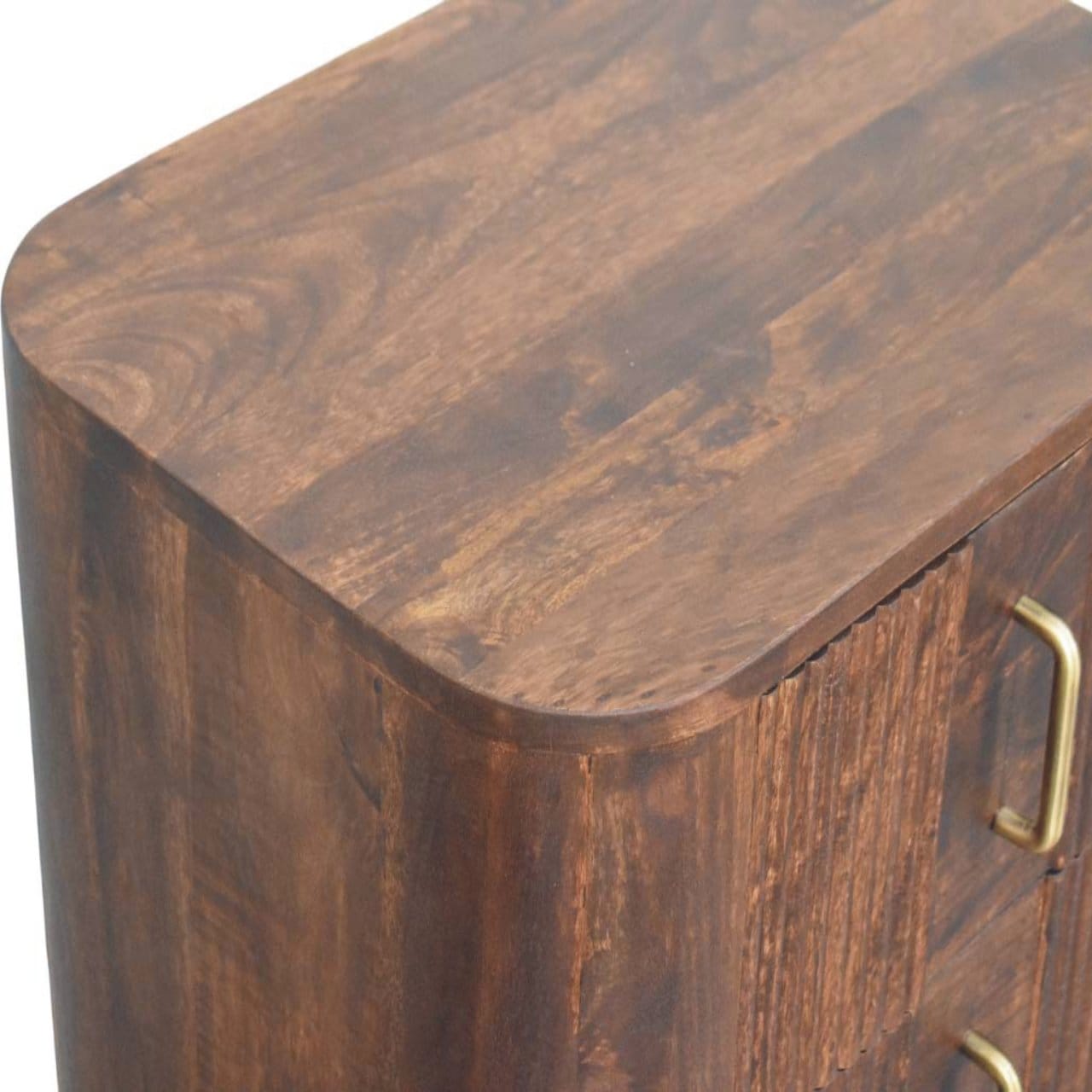 Marlowe Fluted Nightstand - Solid Mango Wood Bedside Table for Bedroom - product view 5 showing handcrafted solid mango...