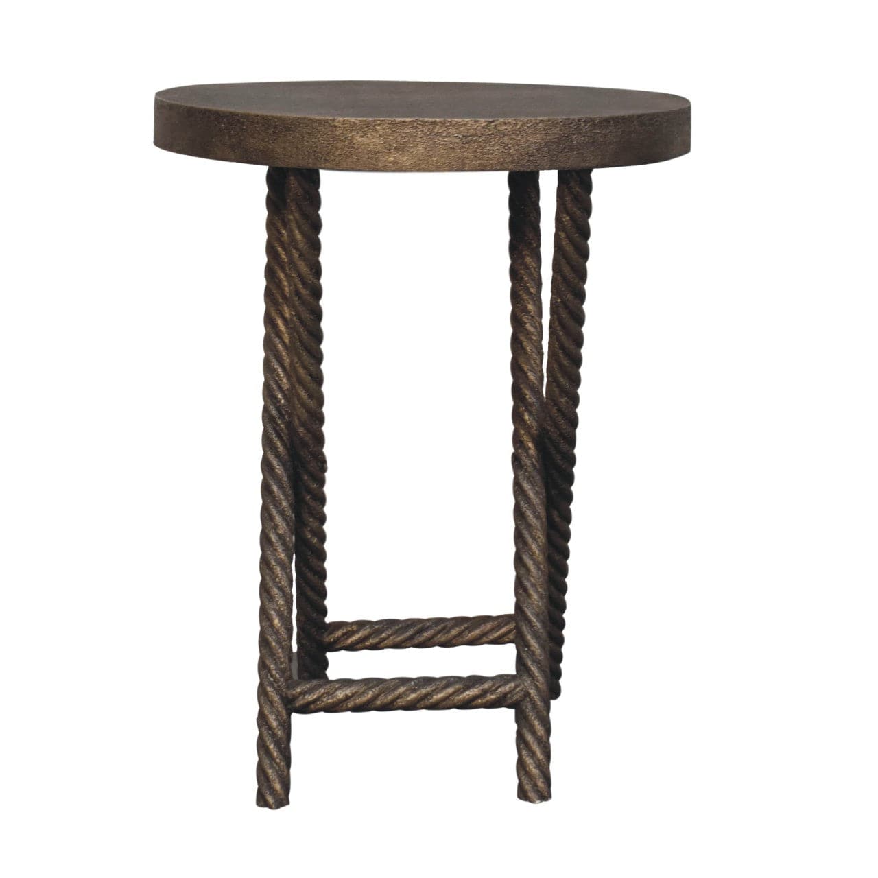 Metallic Rope End Table - Solid Mango Wood Side Table for Living Room - product view 8 showing handcrafted solid mango...