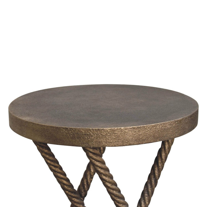 Metallic Rope End Table - Solid Mango Wood Side Table for Living Room - product view 5 showing handcrafted solid mango...