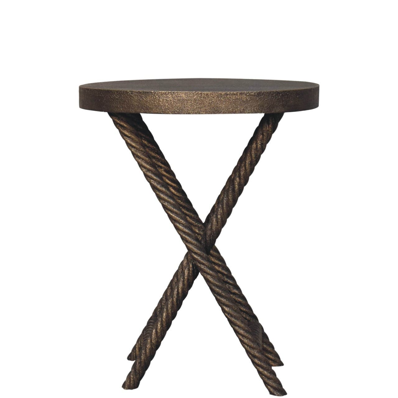 Metallic Rope End Table - Solid Mango Wood Side Table for Living Room - main view showing handcrafted solid mango wood...