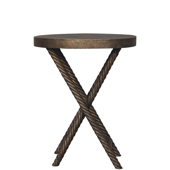 Metallic Rope End Table - Solid Mango Wood Side Table for Living Room - main view showing handcrafted solid mango wood...