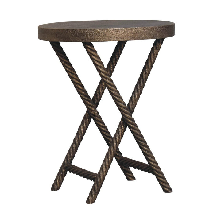 Metallic Rope End Table - Solid Mango Wood Side Table for Living Room - product view 3 showing handcrafted solid mango...