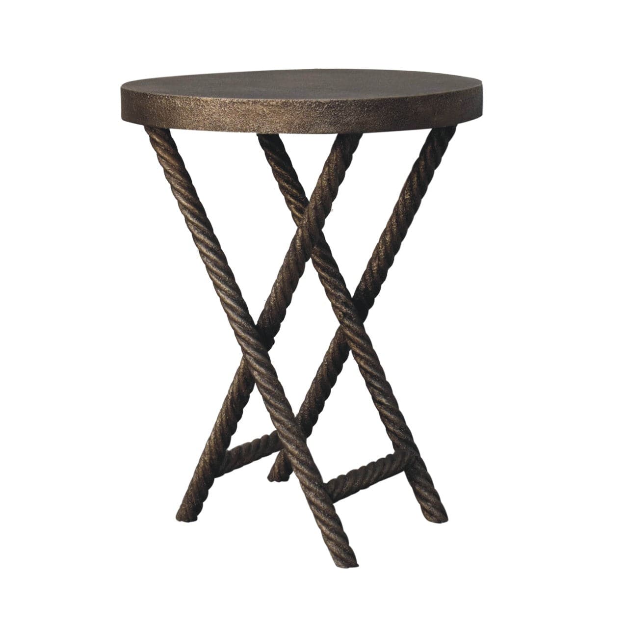 Metallic Rope End Table - Solid Mango Wood Side Table for Living Room - product view 2 showing handcrafted solid mango...