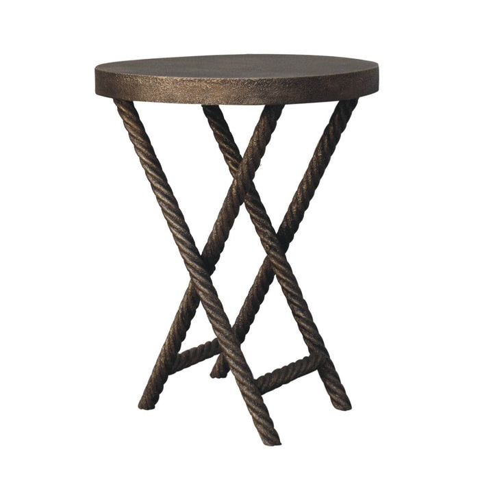 Metallic Rope End Table - Solid Mango Wood Side Table for Living Room - product view 2 showing handcrafted solid mango...