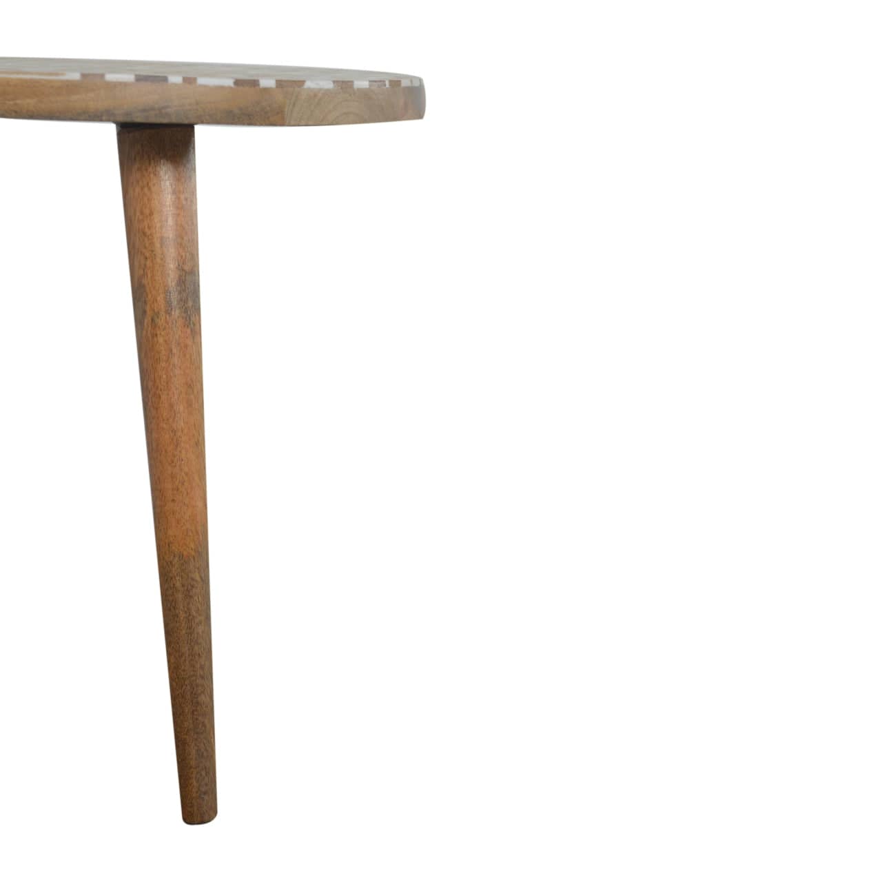 Mid-Century Modern White Pattern Footstool - Solid Mango Wood Accent Stool for Living Room - product view 7 showing...