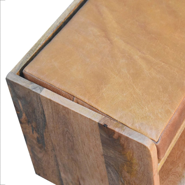 Mid-Century Modern Oak-ish Bench - Solid Mango Wood Seating Furniture for Entryway - product view 5 showing handcrafted...