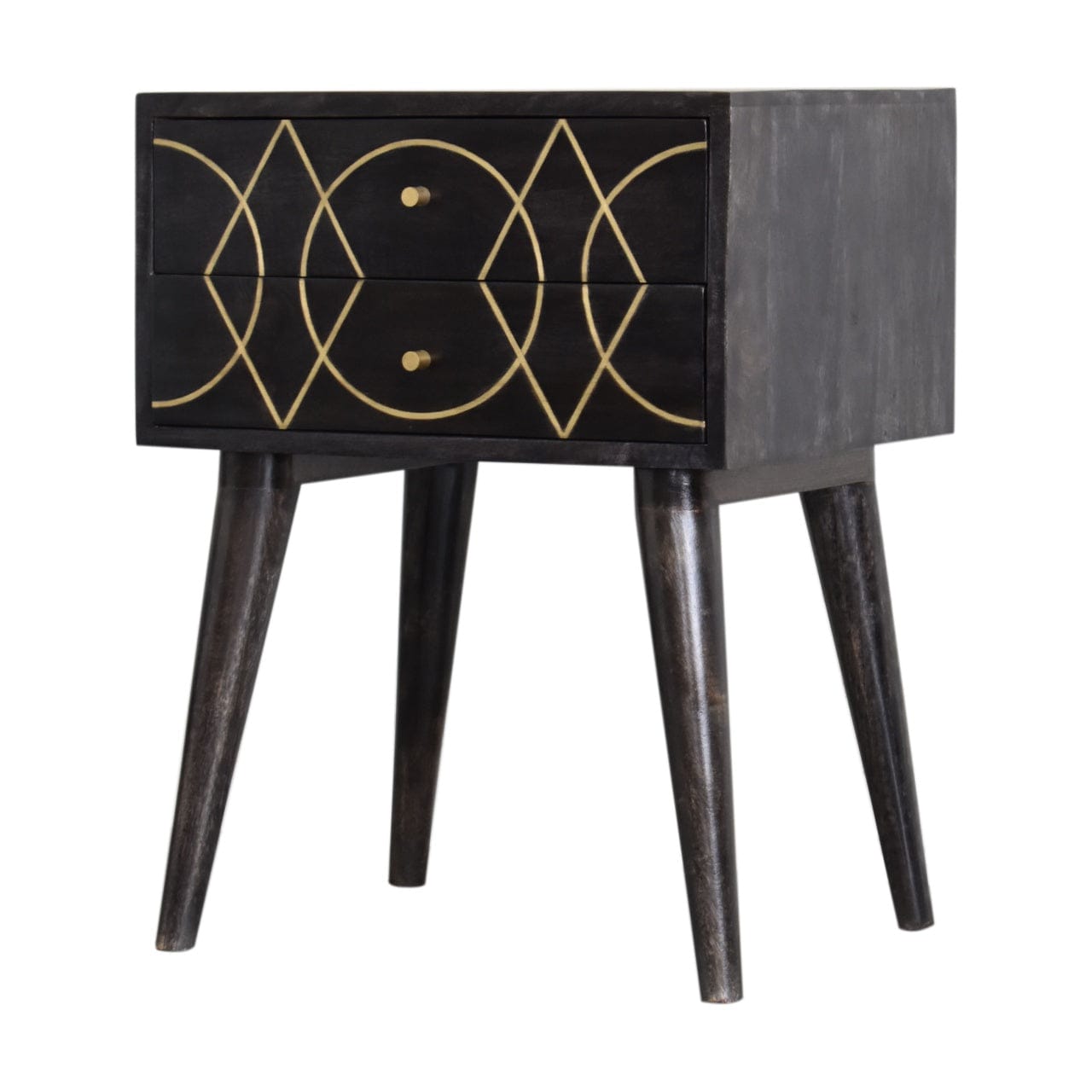 Mid-Century Modern Oslo Nightstand - Solid Mango Wood Bedside Table for Bedroom - product view 2 showing handcrafted...