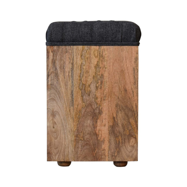 Mid-Century Modern Mini Black Shoe Storage Footstool - Solid Mango Wood Accent Stool for Living Room - product view 8...