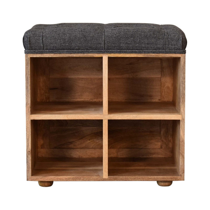Mid-Century Modern Mini Black Shoe Storage Footstool - Solid Mango Wood Accent Stool for Living Room - main view showing...
