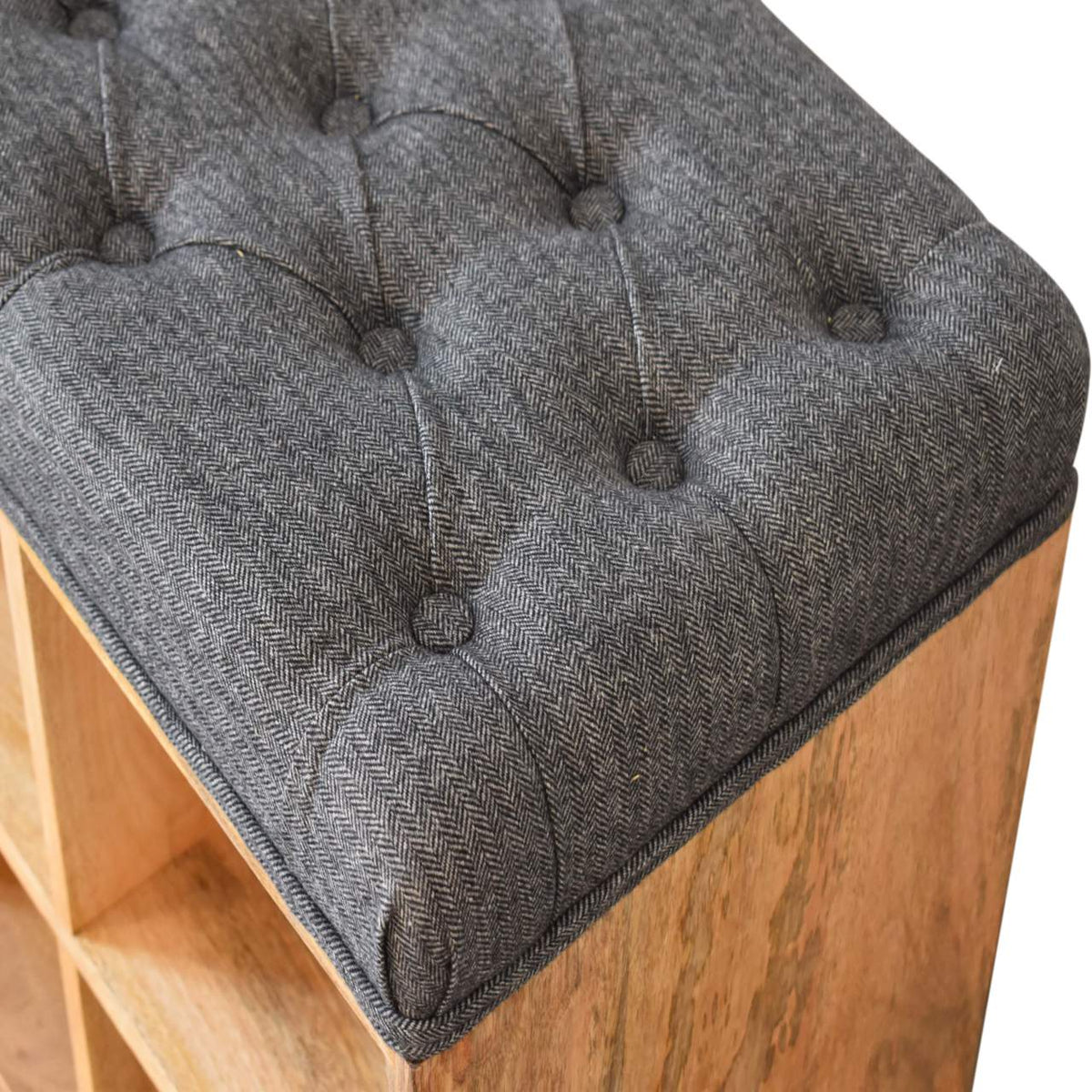 Mid-Century Modern Mini Black Shoe Storage Footstool - Solid Mango Wood Accent Stool for Living Room - product view 5...