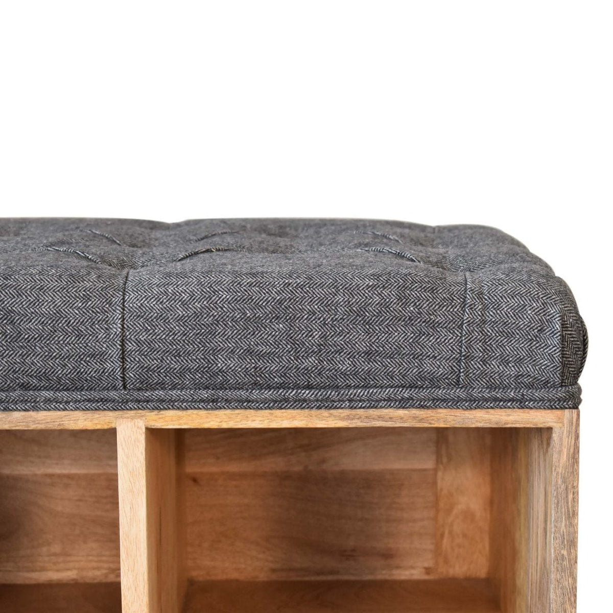 Mid-Century Modern Mini Black Shoe Storage Footstool - Solid Mango Wood Accent Stool for Living Room - product view 4...