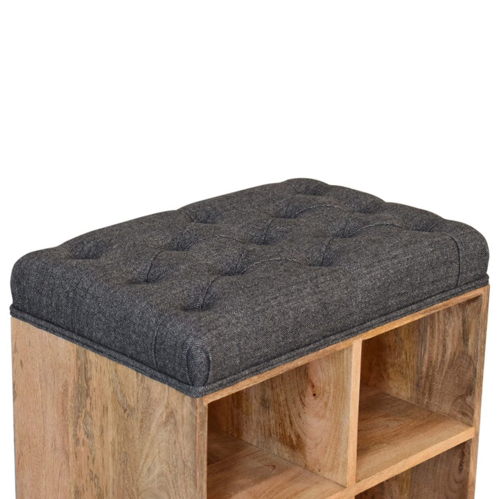 Mid-Century Modern Mini Black Shoe Storage Footstool - Solid Mango Wood Accent Stool for Living Room - product view 6...