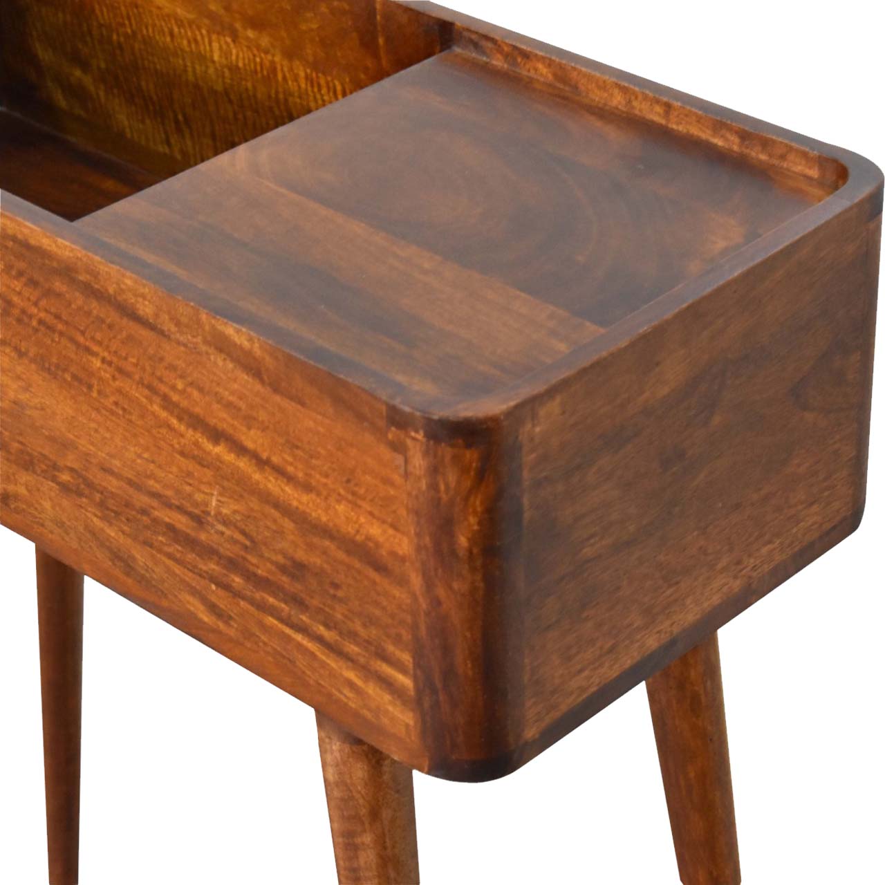 Mid-Century Modern Open-top Chestnut Console - Entryway & Hallway Table in Solid Mango Wood - product view 6 showing...